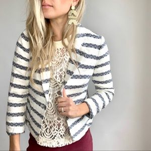 Lucky Brand Ivory & Blue Striped Blazer Small